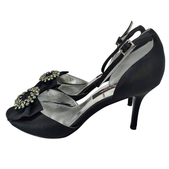 Nina New York Black Satin Rhinestone Ankle Strap Heels Size 8M - Picture 4 of 8